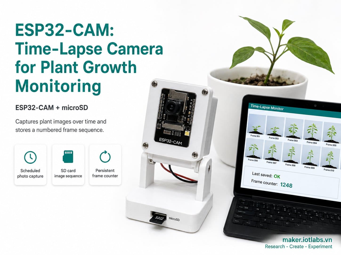 ESP32-CAM: Time-Lapse Camera for Plant Growth Monitoring