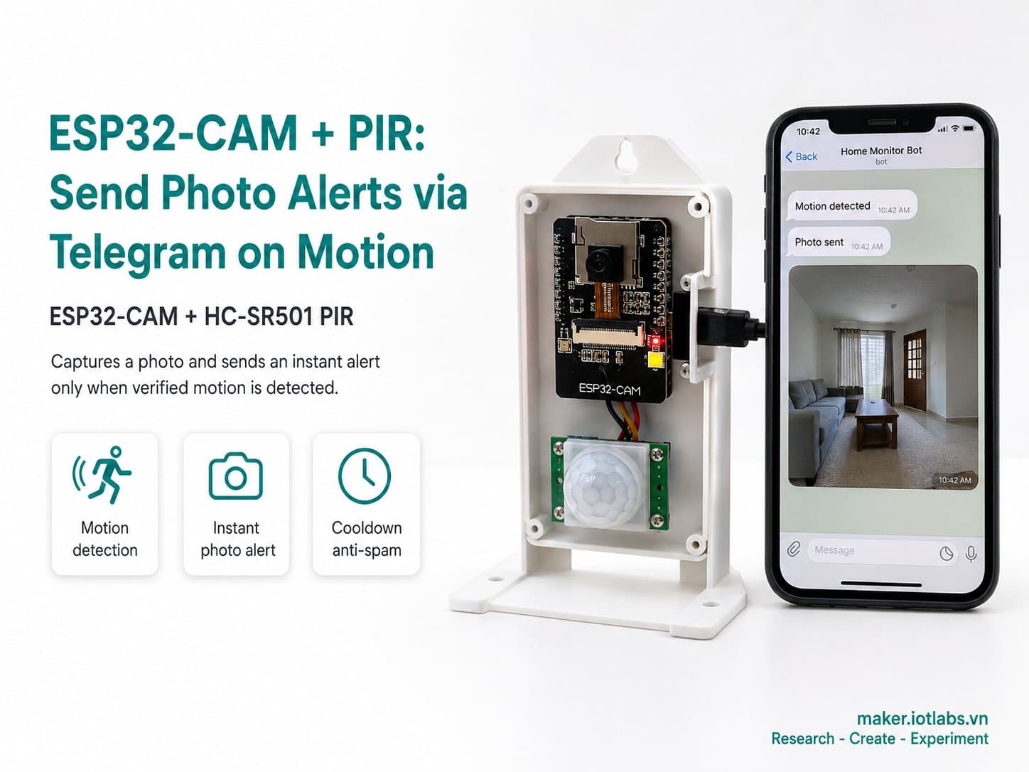 ESP32-CAM + PIR: Send Photo Alerts via Telegram on Motion