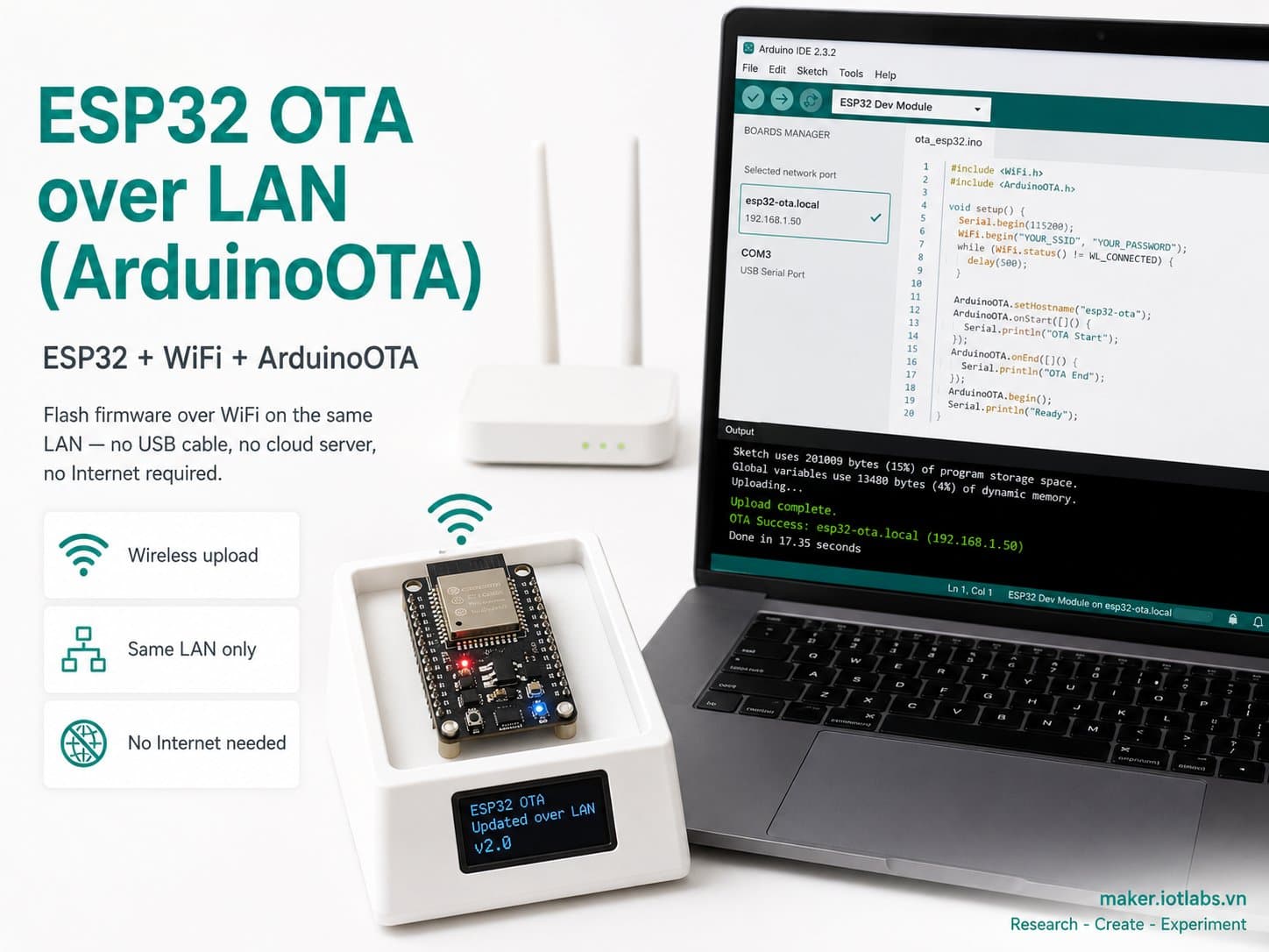 ESP32 OTA over LAN (ArduinoOTA)