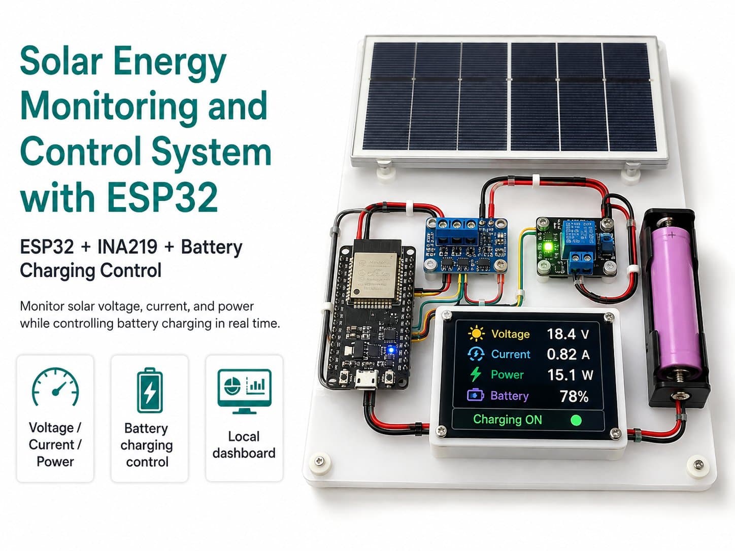 Solar Energy Monitoring and Control System with ESP32