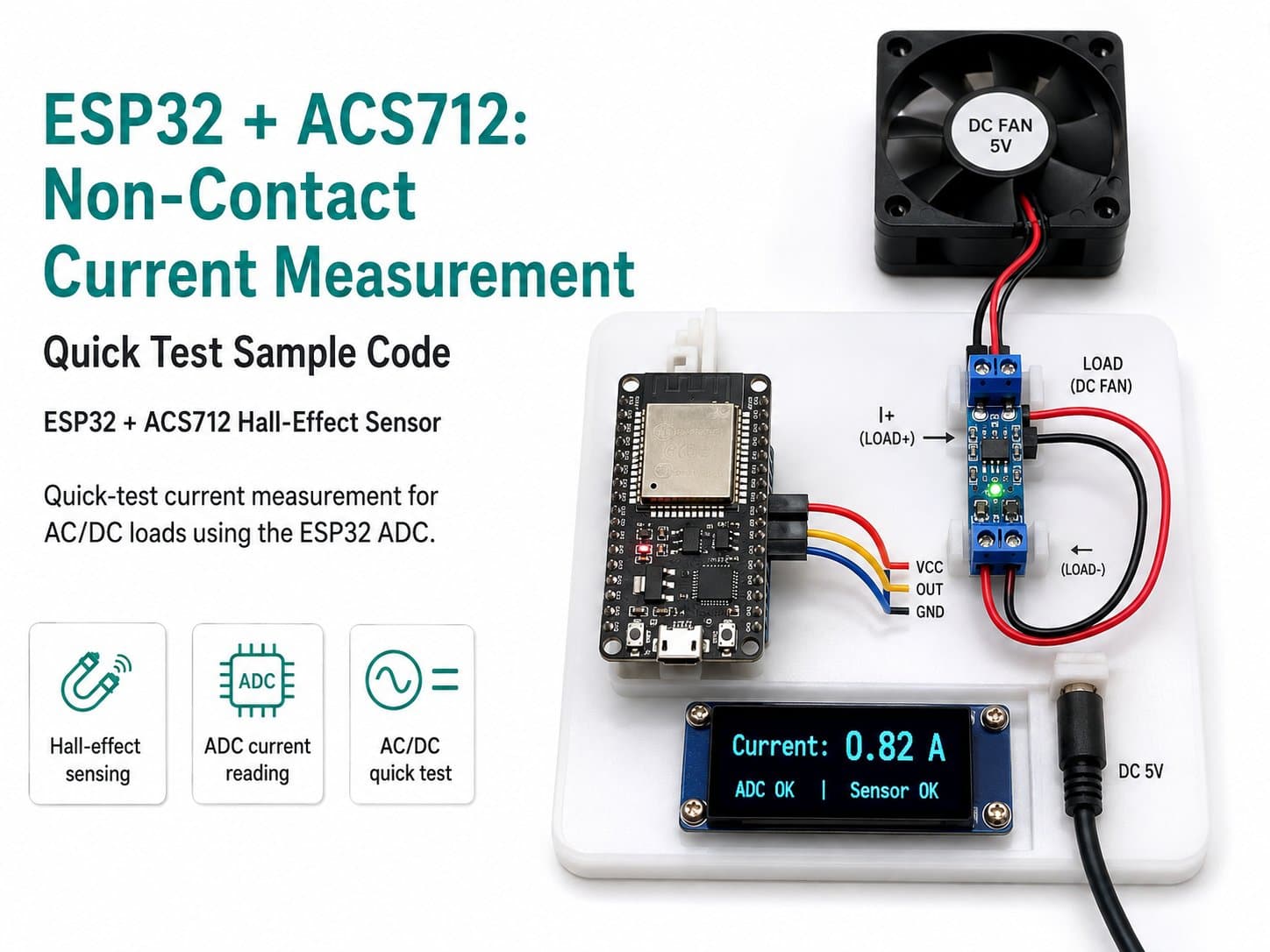 ESP32 + ACS712: Non-Contact Current Measurement (Quick Test Sample Code)