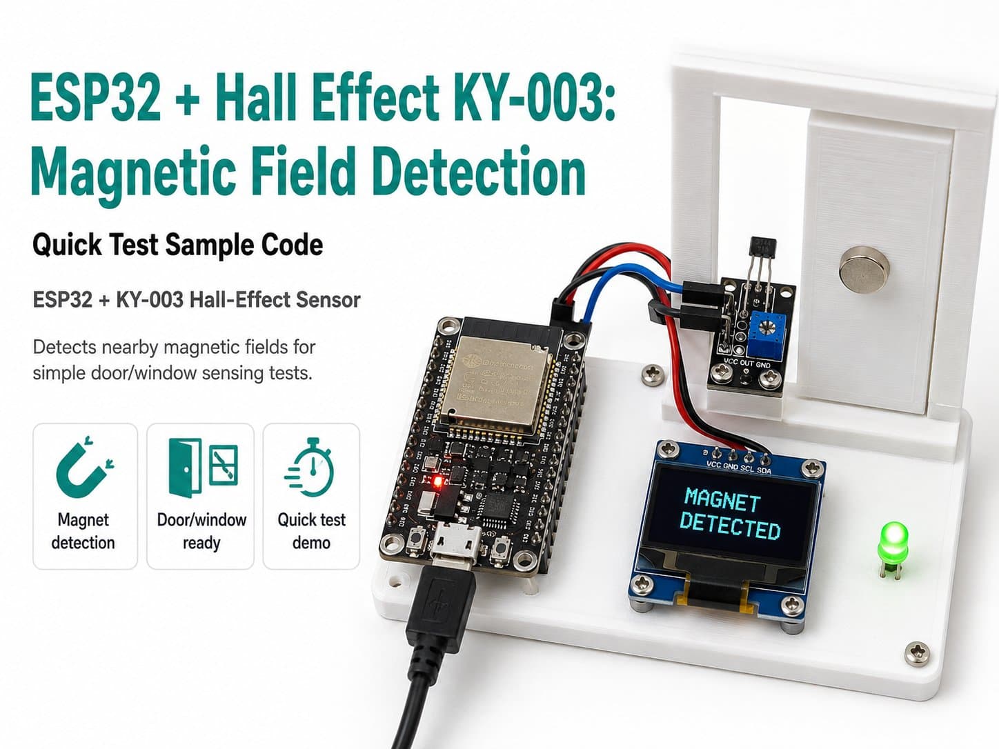 ESP32 + Hall Effect KY-003: Magnetic Field Detection (Quick Test Sample Code)