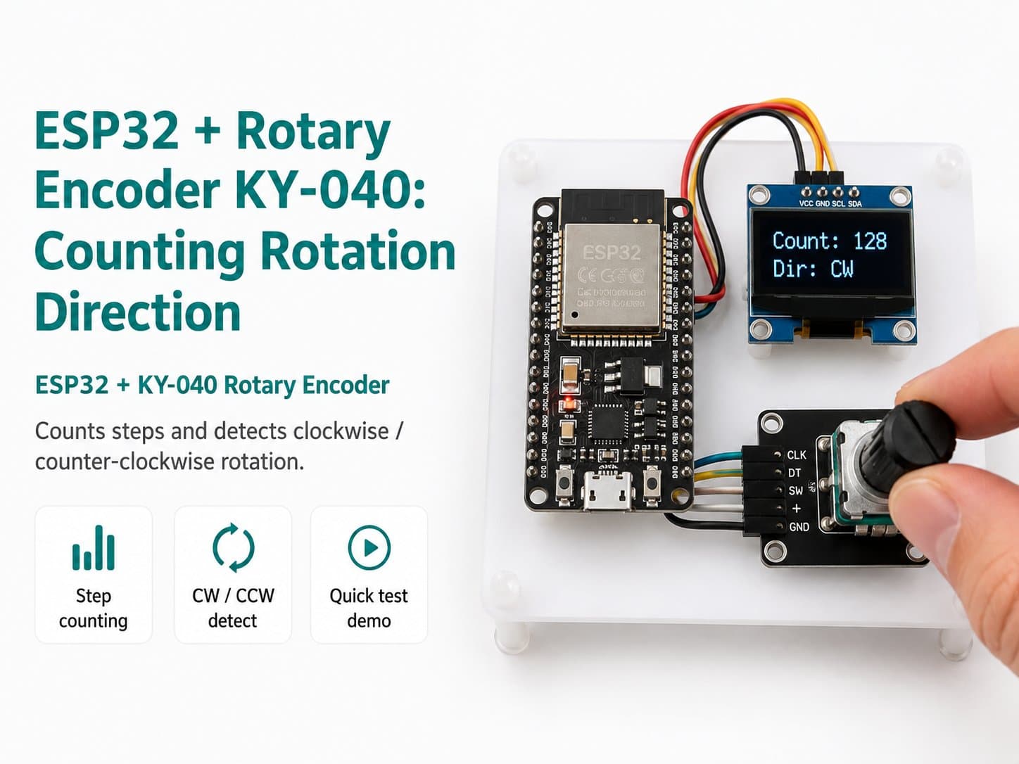 ESP32 + Rotary Encoder KY-040: Counting Rotation Direction (Quick Test Sample Code)