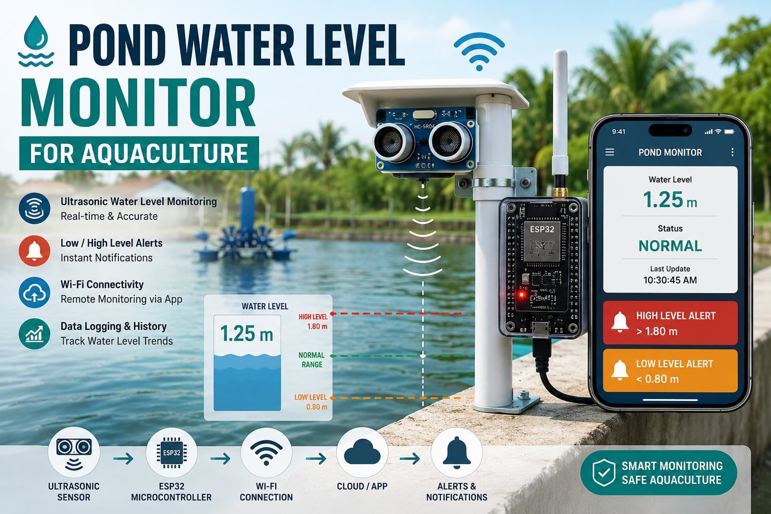 Pond Water Level Monitor for Aquaculture