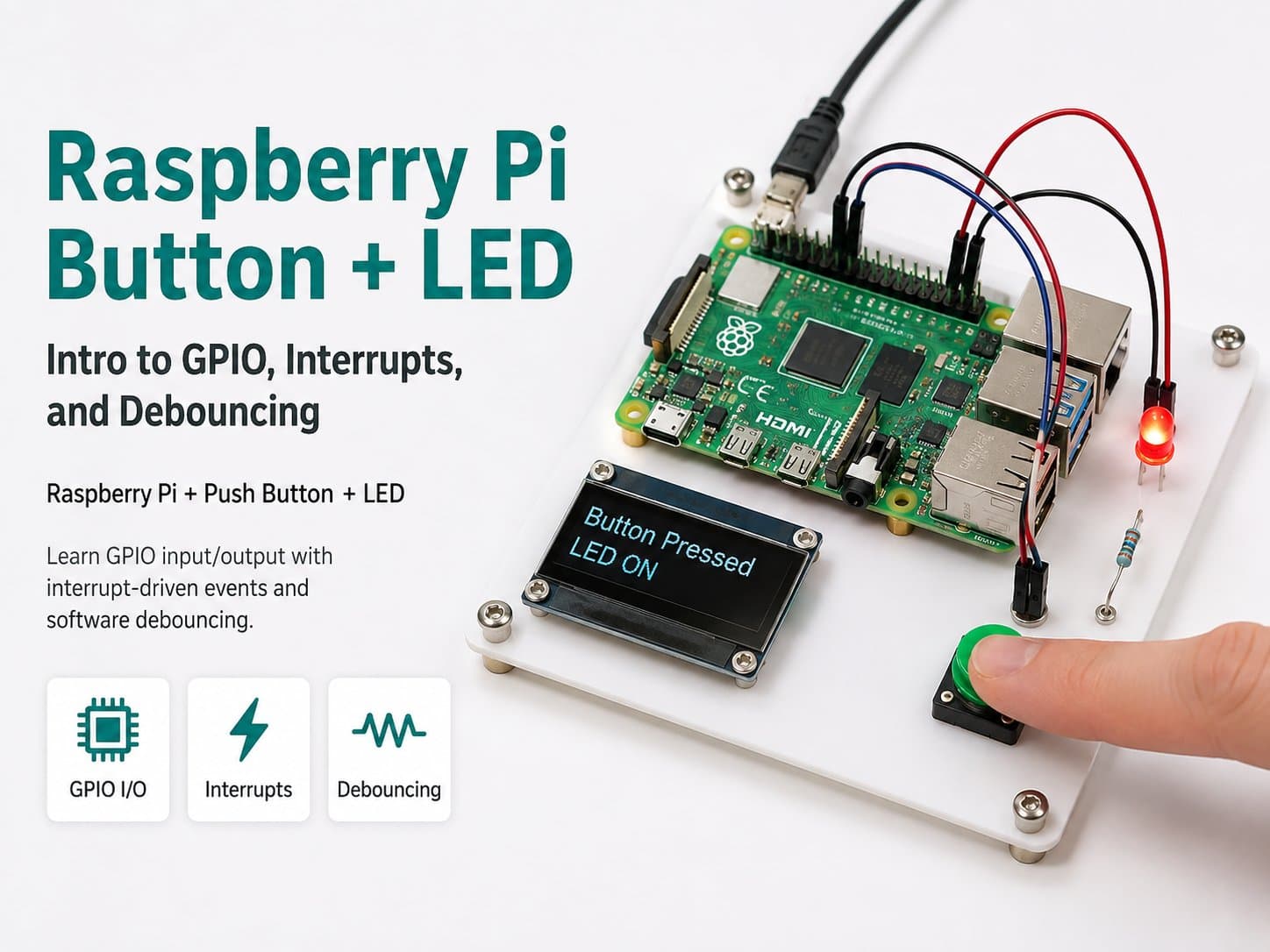 Raspberry Pi + Button/LED: Intro to GPIO, Interrupts, and Debouncing
