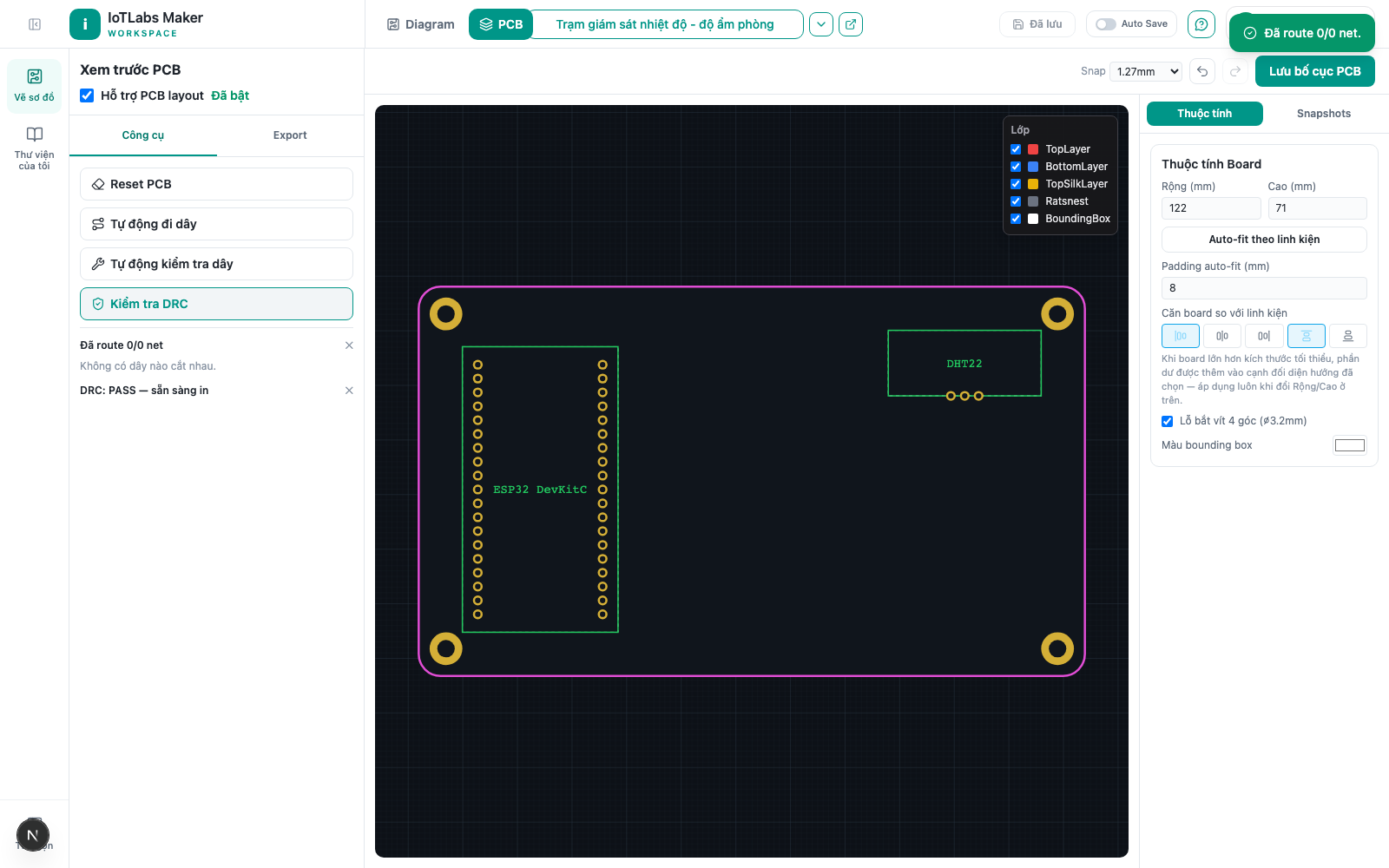 DRC panel showing the design rule check results